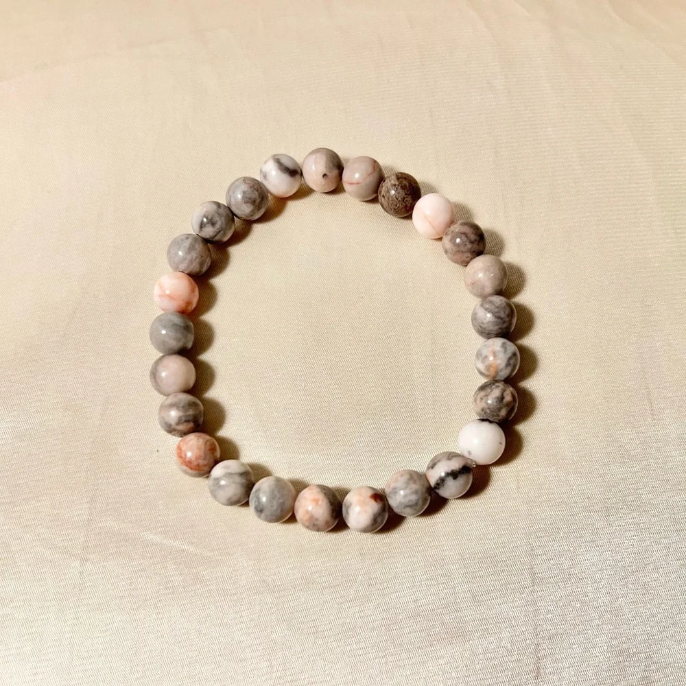 New: 8mm Handmade Pink Zebra Jasper Natural Crystal Bead Bracelet